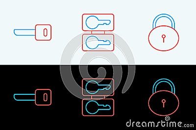 Set line Lock, Key and Casting keys icon. Vector Stock Photo