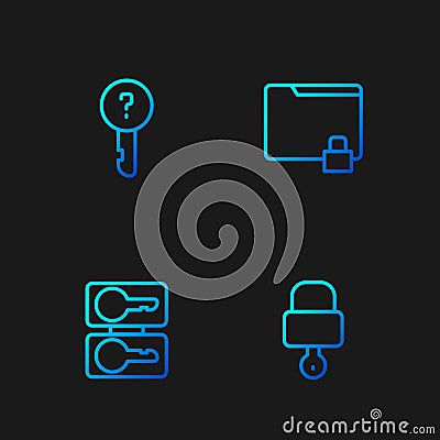 Set line Lock and key, Casting keys, Undefined and Folder lock. Gradient color icons. Vector Vector Illustration