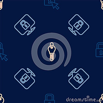 Set line Lock, and Key on seamless pattern. Vector Stock Photo