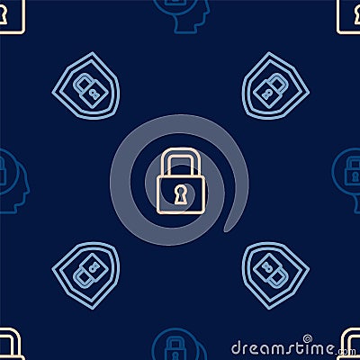 Set line Lock, Shield security with lock and on seamless pattern. Vector Stock Photo