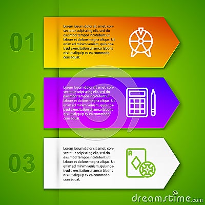 Set line Lucky wheel, Bingo card and Casino chip and playing cards. Business infographic template. Vector Vector Illustration