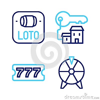 Set line Lucky wheel, Lottery ticket, Winning house with key and icon. Vector Vector Illustration