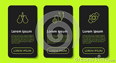 Set line Lungs, Stethoscope and Smart watch with heart. Business infographic template. Vector Vector Illustration