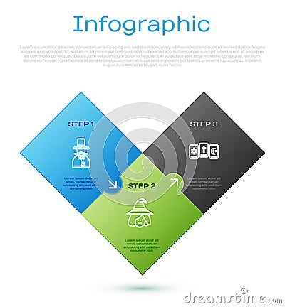 Set line Magician, Three tarot cards and Witch. Business infographic template. Vector Vector Illustration