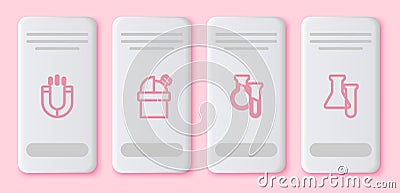Set line Magnet, Astronomical observatory, Test tube and flask and . White rectangle button. Vector Vector Illustration