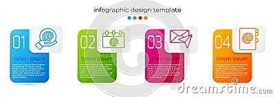 Set line Mail and e-mail in hand, Calendar with email, Envelope and Address book. Business infographic template. Vector Vector Illustration