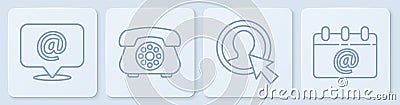 Set line Mail and e-mail, Create account screen, Telephone and Calendar with email. White square button. Vector Vector Illustration