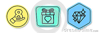 Set line 8 March on hand, Gift box and heart and Diamond. Colored shapes. Vector Vector Illustration