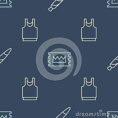 Set line Marijuana joint, spliff, Undershirt and Concert ticket on seamless pattern. Vector Vector Illustration