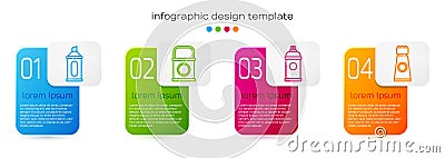 Set line Marker pen, Paint bucket, Paint spray can and Tube with paint palette. Business infographic template. Vector Vector Illustration