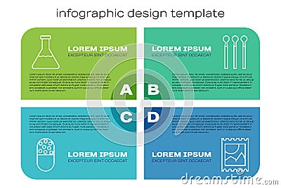 Set line Medicine pill or tablet, Test tube and flask, LSD acid mark and Matches. Business infographic template. Vector Vector Illustration