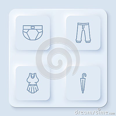 Set line Men underpants, Pants, Undershirt and Umbrella. White square button. Vector Vector Illustration