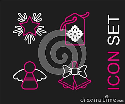 Set line Merry Christmas ringing bell, angel, Price tag with inscription Sale and star icon. Vector Vector Illustration