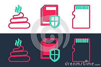 Set line Micro SD memory card, Download arrow with folder and Wheat icon. Vector Vector Illustration