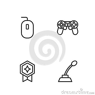Set line Microphone, Game rating with medal, Computer mouse and controller or joystick icon. Vector Vector Illustration