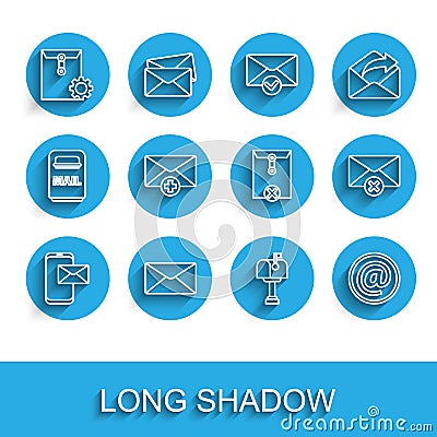 Set line Mobile and envelope, Envelope, setting, Mail box, e-mail, Received message concept, Delete and icon. Vector Vector Illustration