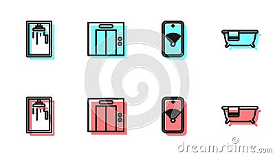 Set line Mobile with wi-fi wireless, Shower cabin, Lift and Bathtub icon. Vector Vector Illustration