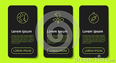 Set line Moon phases, Rooster weather vane and Compass. Business infographic template. Vector Vector Illustration