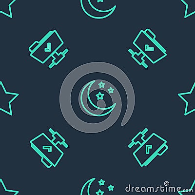 Set line Moon and stars, FTP operation successful and Star on seamless pattern. Vector Vector Illustration