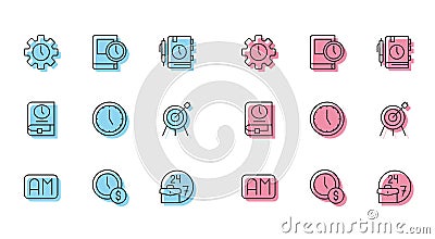 Set line Morning time, Time is money, Management, Always busy, Clock, Target sport, for book and icon. Vector Vector Illustration