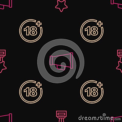 Set line Movie trophy, Plus 18 movie and Megaphone on seamless pattern. Vector Vector Illustration