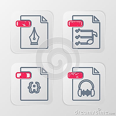 Set line MP3 file document, JS, M3U and EPS icon. Vector Vector Illustration