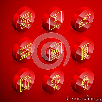 Set line Multimeter, voltmeter, Depth measurement, Measuring instrument, Graph, schedule, chart, diagram, Calculator Vector Illustration
