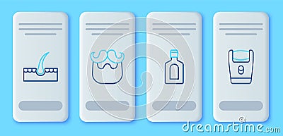 Set line Mustache and beard, Bottle of shampoo, Human hair follicle and Electric razor blade icon. Vector Stock Photo