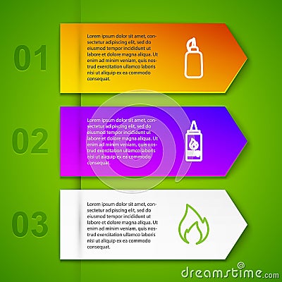 Set line Mustard bottle, Ketchup, Fire flame and Barbecue grill. Business infographic template. Vector Stock Photo