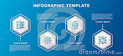 Set line Neural network, Chat bot and . Business infographic template. Vector Stock Photo