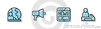 Set line News, World news, Megaphone and Television report icon. Vector Vector Illustration
