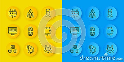 Set line NFT blockchain technology, Binary code, Video graphic card, Digital crypto art, Cryptocurrency wallet, Cyber Stock Photo