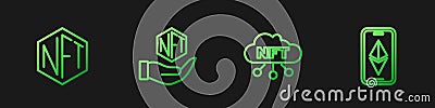 Set line NFT cloud, Digital crypto art, and Ethereum ETH. Gradient color icons. Vector Vector Illustration