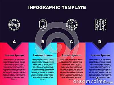 Set line No fishing, Inflatable boat, and Folded map. Business infographic template. Vector Stock Photo