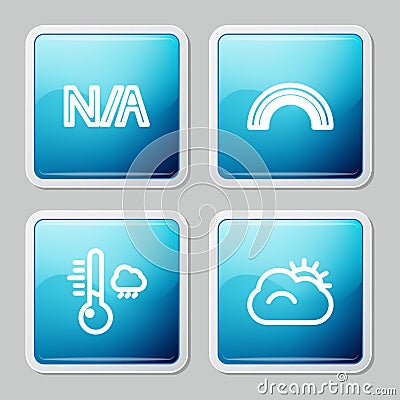 Set line Not applicable, Rainbow, Meteorology thermometer and Sun and cloud icon. Vector Vector Illustration