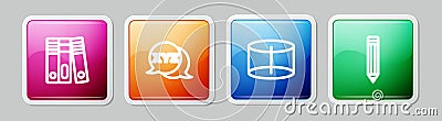 Set line Office folders, XYZ Coordinate system, Geometric figure Cylinder and Pencil. Colorful square button. Vector Vector Illustration