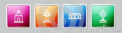 Set line Old crypt, Grave with cross, Coffin and . Colorful square button. Vector Vector Illustration