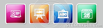 Set line Online class, Chalkboard, and Calendar. Colorful square button. Vector Vector Illustration