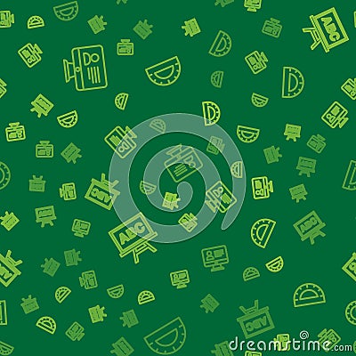 Set line Online class, Chalkboard and Protractor grid on seamless pattern. Vector Vector Illustration