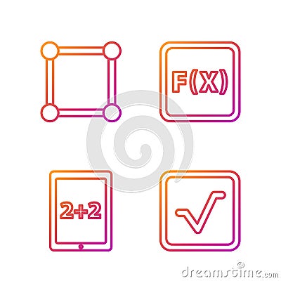Set line Open book, Calculation, Chalkboard with diagram and Equation solution. Gradient color icons. Vector Vector Illustration