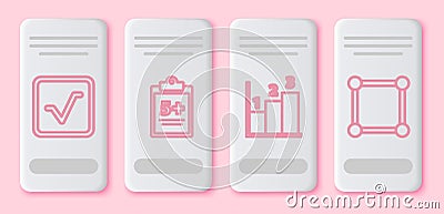 Set line Open book, Mathematics function sine, Graph, schedule, chart, diagram and Chalkboard with diagram. White Vector Illustration