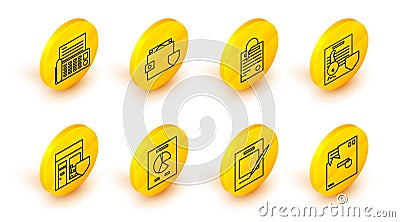 Set line Ordered envelope, Blank notebook and pen, Document with graph chart, Shopping building shield, key, File Stock Photo