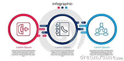 Set line Outgoing call phone, Phone book and Employee hierarchy. Business infographic template. Vector Stock Photo