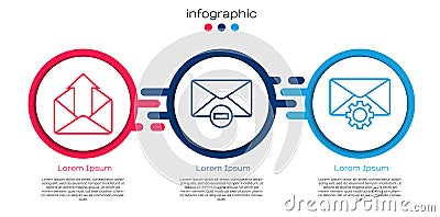 Set line Outgoing mail, Delete envelope and Envelope setting. Business infographic template. Vector Vector Illustration