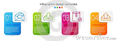 Set line Outgoing mail, Download inbox, Envelope and check mark and Upload inbox. Business infographic template. Vector Vector Illustration