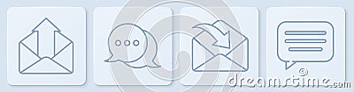 Set line Outgoing mail, Envelope, Speech bubble chat and Speech bubble chat. White square button. Vector Vector Illustration