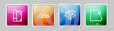 Set line Papyrus scroll, Egypt pyramids, Eye of Horus and Map. Colorful square button. Vector Vector Illustration