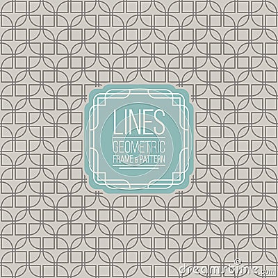 Set of line pattern and linear frame in retro colors - grey and teal blue Vector Illustration