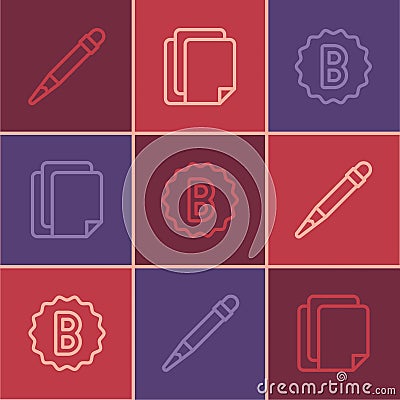 Set line Pencil with eraser, Exam paper incorrect answers and File document icon. Vector Vector Illustration