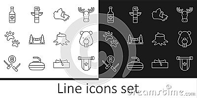 Set line Pennant Canada, Beaver animal, map, Capilano Suspension Bridge, Paw print, Beer bottle, Tree stump and Canadian Stock Photo